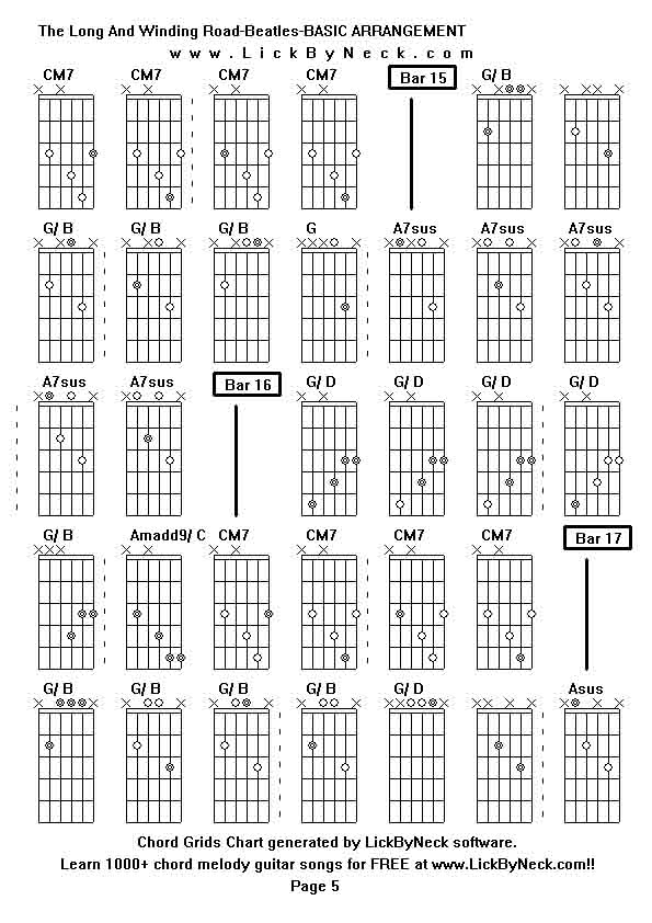 Chord Grids Chart of chord melody fingerstyle guitar song-The Long And Winding Road-Beatles-BASIC ARRANGEMENT,generated by LickByNeck software.